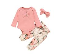 Walabe Vetements Pour Bebe Fille Garcon Naissance Combi Barboteuse + Pantalon à Fleurs + Bandeau Ensemble Pour Bebe 3-18 Mois 3Pcs/Sets (Vin-Floral, 6-12 mois)