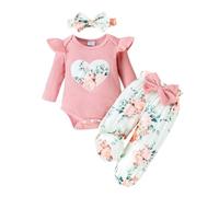 Walabe Vetements Pour Bebe Fille Garcon Naissance Combi Barboteuse + Pantalon à Fleurs + Bandeau Ensemble Pour Bebe 3-18 Mois 3Pcs/Sets (Du vin*Manches courtes, 3-6 mois)