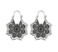 Walaka Boucles D'Oreilles Pendantes Femme-Antique Argent Gitan Indien Tribal Ethnique- Hoop Balancer Mandala BohèMe Boucles D'Oreilles (argent)