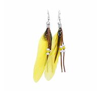 Walaka Boucles D'Oreilles Pendantes Femme-BohèMe Style Perle Glande Plume Boucle D'Oreille Mode Plume Pendentif Boucle D'Oreille (Jaune)