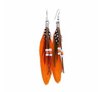 Walaka Boucles D'Oreilles Pendantes Femme-BohèMe Style Perle Glande Plume Boucle D'Oreille Mode Plume Pendentif Boucle D'Oreille (Orange)