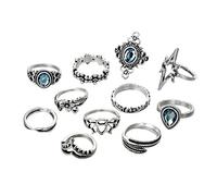 Walaka Ensemble 11Pcs Lot de Bagues de Phalange avec Perle Bleu Fantaisie Bijoux Bohème pour Femme et Fille Argent