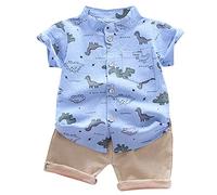 Walaka Ensembles Vetement Et Haut BéBé GarçOn | Ensembles Shorts Et Haut Bebe GarçOn Vetements pour 1 2 3 Ans |Lettre ImpriméE T Shirt Tops + Tenues RayéEs Shorts