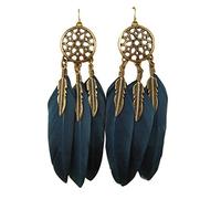 Walaka Femme Boucles d'oreilles Plume Longues Pendentif Attrapeur De RêVes Boucles D Oreilles Bijoux (Vert)