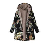 walaka Manteau Femme Hiver Grande Taille Warm VêTements Florales ImpriméEs à Capuche Vintage Veste Parka (Marine-A, 46/XXL)