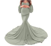 Walaka Robe Grossesse de Photographie Elégante Vetements Maternité Robe Longue en Dentelle Epaule Dénudé Femme Enceinte Costume Habillée de Shooting Photo Mariage Plage Cérémonie