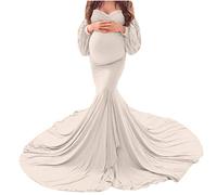 Walaka Robe Grossesse de Photographie Elégante Vetements Maternité Robe Longue en Dentelle Epaule Dénudé Femme Enceinte Costume Habillée de Shooting Photo Mariage Plage Cérémonie