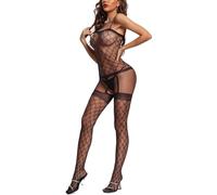 Walang Combinaison sexy en maille transparente pour femme - Motif léopard - Pour fête, clubwear - Taille unique, Noir , XS-XXL