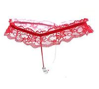 Walang Culotte sexy en dentelle perlée pour femme - Cadeau - Taille unique - Sous-vêtements - Babydolls G-Strings, rouge, XS-XL