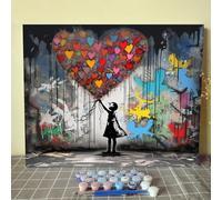 Walarky Banksy Kit de peinture à l'huile de graffiti Street Art par numéro Girl Love Butterfly Wall Doodle Fond de peinture numérique adultes débutants Toile travaux manuels 40,6x50,8cm Cadeau (cadre