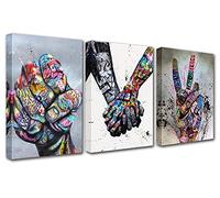 Walarky Banksy - Lot de 3 impressions d'art de rue classiques avec poing inspirant - Peintures colorées - Art mural - Œuvre d'art pour chambre à coucher