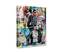 Walarky Banksy Poster moderne abstrait graffiti Chaplin et ses enfants Style résistant à l'humidité Décoration murale 30,5 x 40,6 cm