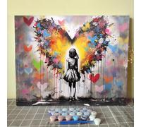 Walarky Graffiti Banksy Street Art The Girl Looks at The Wall of Love Kit de peinture à l'huile par numéro pour adultes débutants sur toile 40,6 x 50,8 cm (cadre à faire soi-même)