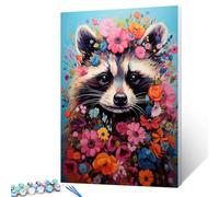 Walarky Joli raton laveur dans le buisson de fleurs - Peinture par numéros pour adultes débutants - Belle peinture par numéro sur toile facile à peindre pour débutants - Œuvre d'art pour décoration