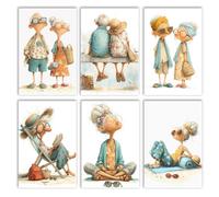 Walarky Old Lady Gentleman Dessin Peinture par numéro Adultes Lot de 6 Granny Grand-Père Peinture Lecture Voyage Numérique Peinture à l'huile Sans Cadre