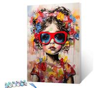 Walarky Peinture graffitic mignonne fille par numéros adultes et femmes débutantes en rouge - Peinture par numéros sur toile Bansky Street Art peinture décoration murale d'intérieur - Cadeau