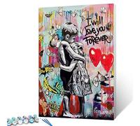 Walarky Peinture par numéros Banksy Graffiti Pictures Little Boy and Girl Street Paintings Colorful Pop Wall Art Kit peinture à l'huile sur toile pinceaux et pigment acrylique 40,6x50,8cm Artwork-09