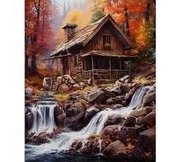 Walarky Peinture par numéros Cabane en automne, peinture sur toile avec pinceaux, peinture acrylique parfaite pour la peinture par numéros pour adultes et enfants, étudiants, débutants (sans cadre)