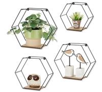 Walasis Etagere Murale Noir Étagères Murales Hexagonal Lot de 4 Etagères murales Metal Decoration Murale