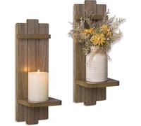 Walasis Lot de 2 bougeoirs muraux en Bois - Décoration Murale (Marron Clair)