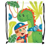 WALD Sac multifonction pour enfants, collection « Aventures heureuses », sac à dos en polyester avec cordon de serrage, pour l'école, le sport et les loisirs, dimensions 34 x 42 cm (h) - Dinosaure