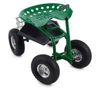 Waldbeck Park Ranger - Siège de jardin sur larges roues caoutchouc pour travaux de jardinage (siège pivotant et réglable en hauteur, compartiment à outils, cadre acier stable)
