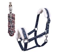 Waldhausen Licol Lucky bleu nuit avec corde rembourrée et fourrure synthétique, Taille:Shetty