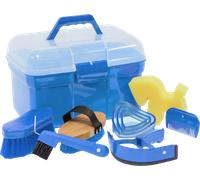 Boîte de nettoyage pour enfant - Brosse, brosse à racine, peigne à crinière, racleur de sabot, étrille en forme de cœur, mini-couteau de soudage et éponge à cheval, Mixte, bleu ciel