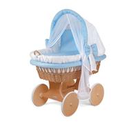 WALDIN Landau/Berceau bébé Complet, 24 modèles Disponibles, Cadre/Roues laqué en Marron, Couleur du Tissu Bleu/Points