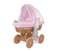WALDIN Landau/Berceau bébé Complet, 24 modèles Disponibles, Cadre/Roues laqué en Marron, Couleur du Tissu Rose/Points