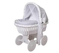 WALDIN Landau/Berceau bébé Complet, XXL, 24 modèles Disponibles, Cadre/Roues Blanc laqué, Couleur du Tissu Gris/étoiles Gris