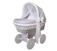 WALDIN Landau/Berceau bébé Complet, XXL, 24 modèles Disponibles, Cadre/Roues Gris laqué, Couleur du Tissu Gris/étoiles Gris