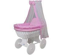 WALDIN Landau/Berceau Complet,18 modèles Disponibles,Cadre/Roues Blanc laqué,Couleur du Tissu Rose/Carreaux