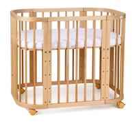 Waldin lit bébé 5 en 1, lit cododo en bois, matelas, naturel | nouveau-né, ventilé, parc, lit enfant, bureau, évolutif, transformable, hauteur réglable, hêtre, bascule en option