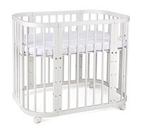 Waldin Lit Bébé 5en1, Lit Cododo en Bois, Matelas, Ventilé, Sommier Réglable en 5 Directions, Blanc