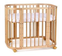 Waldin Lit Bébé 5en1, Lit Cododo en Bois, Matelas, Ventilé, Sommier Réglable en 5 Directions, Nature