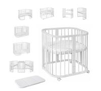waldin Lit Bébé 7en1, Matelas et roulettes, Étagère, Blanc | Sans Ensemble de Tissu, Évolutif, Lit, Lit Cododo en Bois, Fonction Balancelle en Option