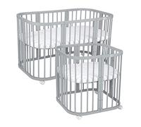 Waldin Lit Bébé en Bois 7en1, Matelas, Ventilé, Sommier Réglable en 5 Positions, Set Tout Compris, Gris
