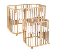 waldin Lit Bébé 7en1, Matelas et roulettes, Étagère, Naturel | Sans Ensemble de Tissu, Évolutif, Lit, Lit Cododo en Bois, Fonction Balancelle en Option