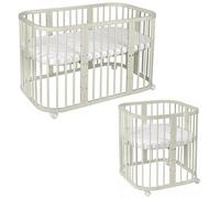 waldin Lit Bébé 7en1, Matelas et roulettes, Étagère, Olive | Sans Ensemble de Tissu, Évolutif, Lit, Lit Cododo en Bois, Fonction Balancelle en Option