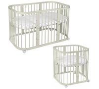 Waldin Lit bébé en bois 7en1, matelas, lit qui grandit avec l'enfant [Sans tissu, Bois olive]