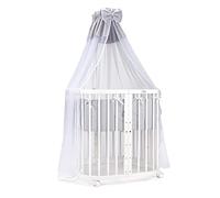 Waldin Lit Bébé en Bois 7en1, Matelas, Ventilé, Sommier Réglable en 5 Positions, Set Tout Compris, Blanc, Tissus Gris