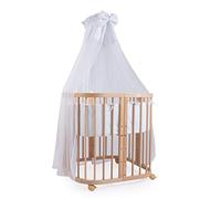 Waldin Lit Bébé en Bois 7en1, Matelas, Ventilé, Sommier Réglable en 5 Positions, Set Tout Compris, Nature, Tissus Blanc