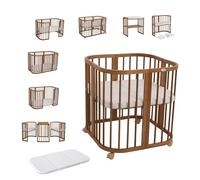 Waldin Lit Bébé en Bois 7en1, Matelas, Ventilé, Sommier Réglable en 5 Positions, Set Tout Compris, Vintage