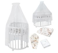 Waldin Lit Bébé Ovale 7en1 Évolutif, Matelas - Blanc - Ensemble Animaux Blanc inclus