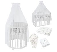 Waldin Lit Bébé Ovale 7en1 Évolutif, Matelas - Blanc - Ensemble Branches Blanc inclus