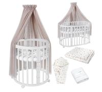 Waldin Lit Bébé Ovale 7en1 Évolutif, Matelas - Blanc - Ensemble Branches Taupe inclus