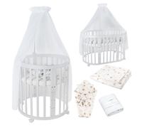 Waldin Lit Bébé Ovale 7en1 Évolutif, Matelas - Blanc - Ensemble Pissenlit Blanc inclus