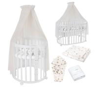 Waldin Lit Bébé Ovale 7en1 Évolutif Matelas - Blanc - Ensemble Pissenlit Champagne inclus