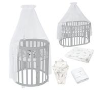 Waldin Lit Bébé Ovale 7en1 Évolutif, Matelas - Gris - Ensemble Branches Blanc inclus